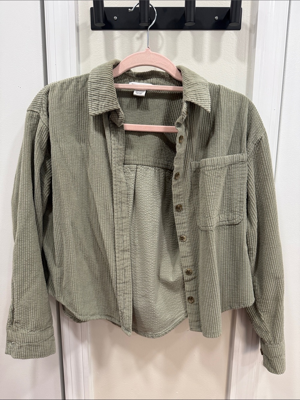 Olive Green Corduroy Button-Down Shirt
